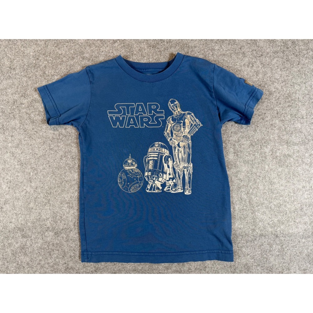 Uniqlo Star Wars T Shirt Kids 130 Blue Good R2-D2 C-3PO BB-8 Graphic Tee